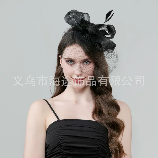 New Summer Vintage Mesh Feather Hat Bridal Hair Accessory Horse Racing Party Headwear Wholesale