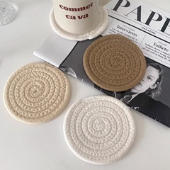 Creative Round Fabric Cotton Linen Weaving Retro Heatproof Dinner Plate Mat Korean Style Solid Color Instagram Style Cup Mat Pot Mat