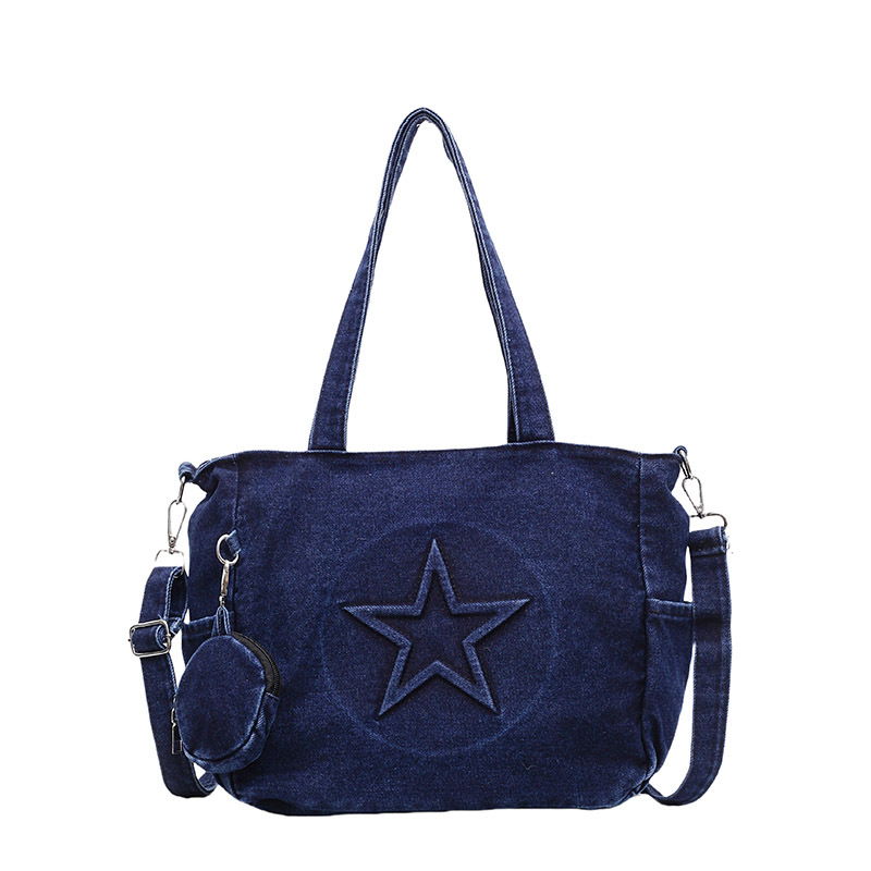 Diseño de nicho de mezclilla de cinco estrellas anticuado Totte bolso mujer comercio exterior transfronterizo nuevo bolso bandolera retro de gran capacidad