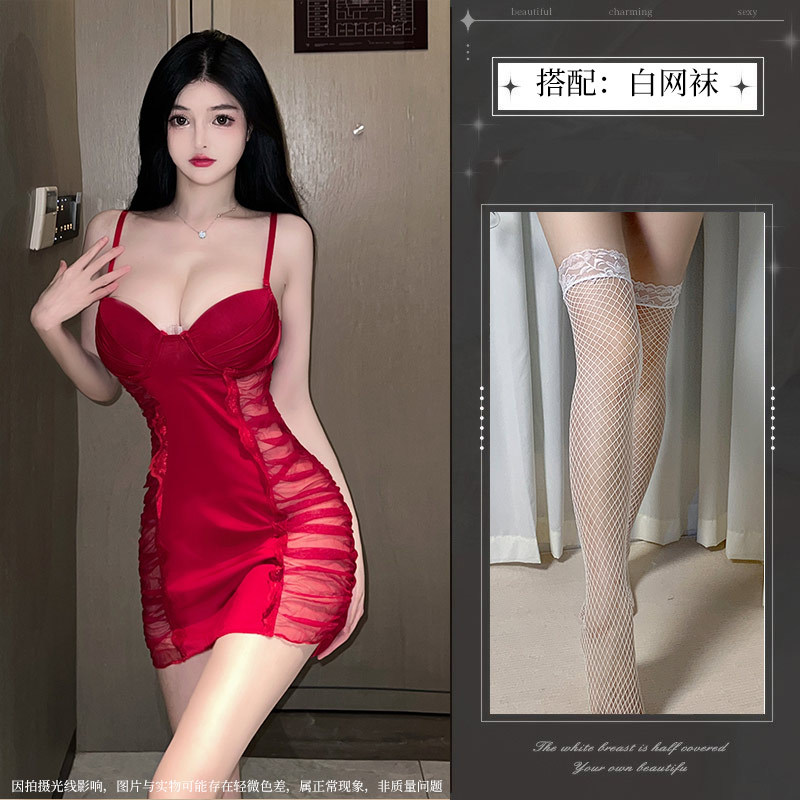 버건디 + 화이트 망사 스타킹