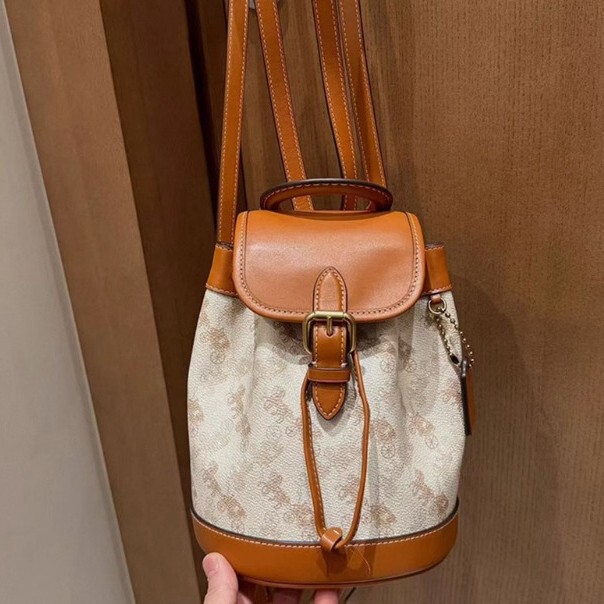 Koujia Genuine Leather Lv Women's Bag Tote Bag Harper Printed Mini Backpack Fashion Trendy Vegetable Basket Small Backpack