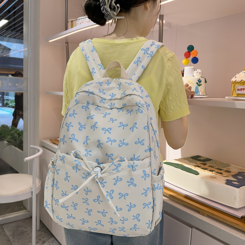 日系ins小清新双肩包百搭书包蝴蝶结大容量旅行背包高中生书包女|undefined