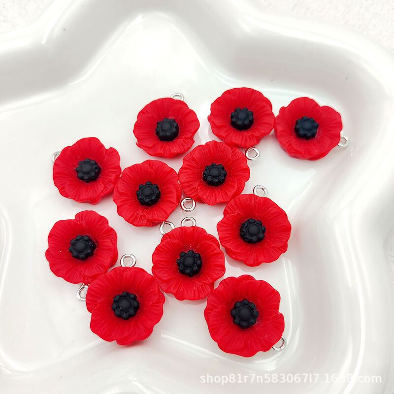 Resin Retro Red Poppy Keychain Earrings DIY Jewelry Anti-War Corsage Vfw Anniversary