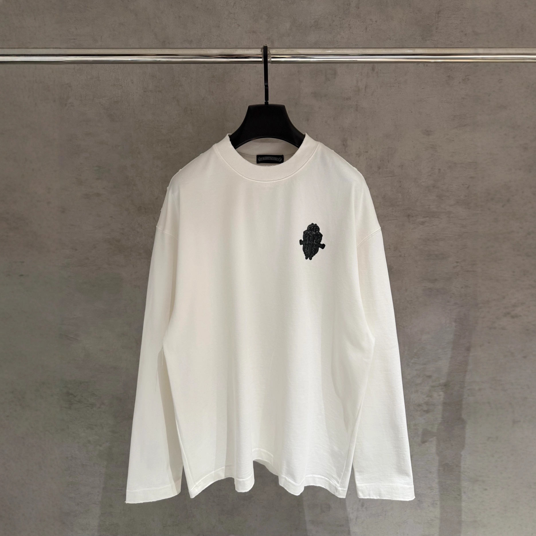 跨境外贸批发CH克罗卷轴焚文欧美高街宽松长袖T恤潮流男女同款爆