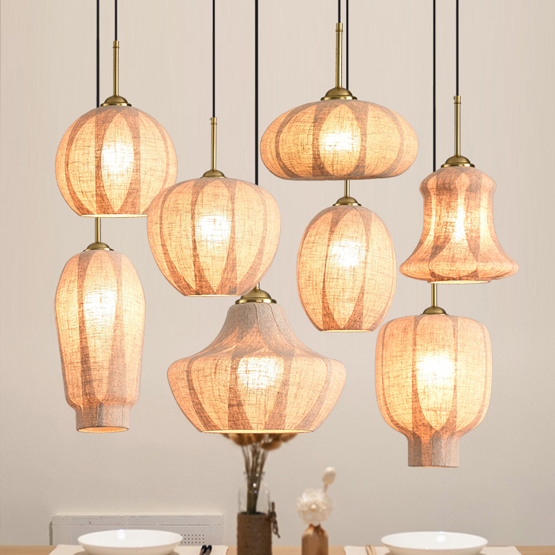 Sudeste de Asia retro lámpara de cristal comedor restaurante iluminación simple tienda creativa lámpara comercial japonés lámparas de lino