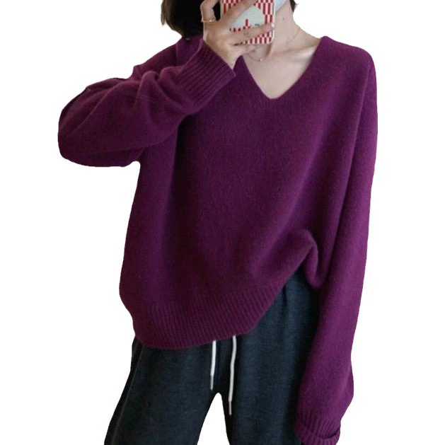 Short V-Neck Knit Sweater, Women's Spring-Autumn, Soft Body-Friendly, One Size