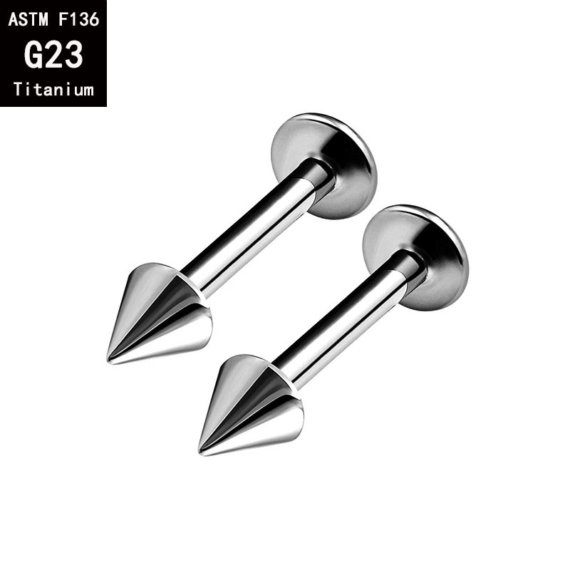 1.2mm G23 Titanium Internally Threaded Cone Flat Rod Devil Nail Ear Bone Lip Piercing Jewelry detail image 3