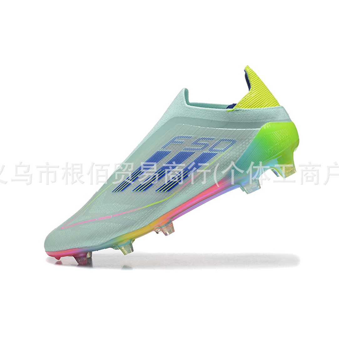 Fábrica de comercio electrónico transfronterizo venta directa F50 sin cordón de zapatos de punto antideslizante impermeable FG zapatos de fútbol velcro ligero