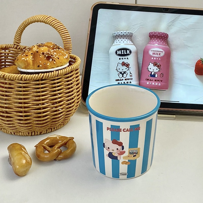 卡通条纹陶瓷杯可爱猫咪情侣款马克杯大容量高颜值早餐杯牛奶杯子|undefined