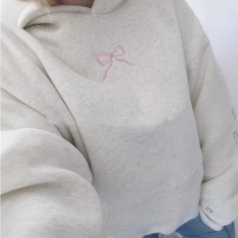 American Retro Trendy 2024 New Cotton Simple Floral Letter Bow Pattern Gray Pullover Sweatshirt Top American Retro Trendy 2024 New Cotton Simple Floral Letter Bow Pattern Gray Pullover Sweatshirt Top