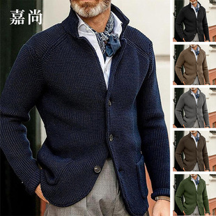 Foreign Trade Amazon Sweater 2025 Sweater Winter Sweater Cross-Border Stand-Up Collar Cardigan Foreign Trade Men's Knitted Jacket
