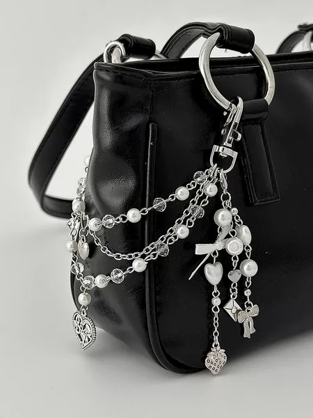 European and American Cross-Border Sweet and Cool Ins-Style Faux Pearl Beaded Bag Chain Creative Heart-Shaped Bow Tassel Bag Chain Pendant