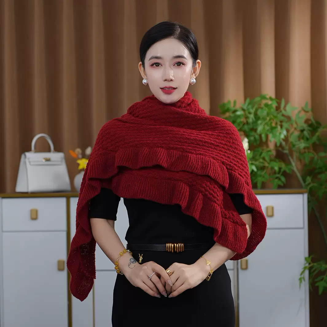 2024新款韩版针织百搭皮扣披肩