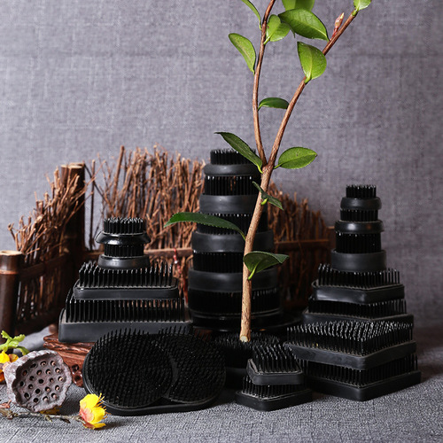 Sword Mountain Flower Vase Chinese Black Zen Base Japanese Minimalist Bonsai Style Floral Tool Set Stand Needles Mountain