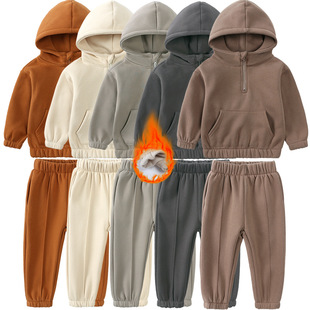 Boys and Girls Autumn and Winter Sweatshirt Set 2025 New Small and Medium-Sized Kidsren's Casual Sports Suit Kidsren's Hooded Two-Piece Set