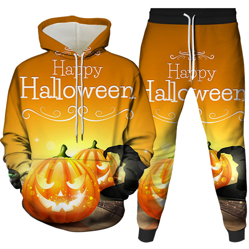 2024 Cross-border Foreign Trade New 3D Creative Halloween Digital Printing Men's and Women's Hooded Casual Hoodie suit