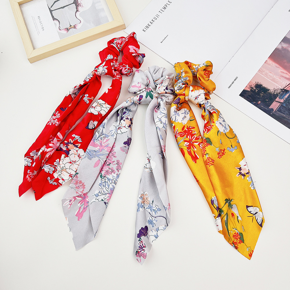 Fashion Flower Satin Printing Pleated Hair Tie 1 Piece display picture 3