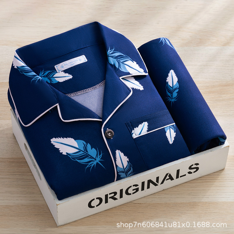 남자 잠옷 새 봄과 여름 긴 소매 바지 가디건 코튼 얇은 학생 한국 플러스 뚱뚱한 플러스 사이즈 봄 가을 집