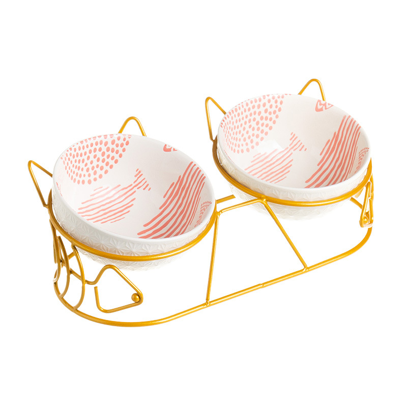 Pet gato tazón de cerámica doble tazón de protección columna cervical fijo inclinación antidetonante gato perro tazón de comida tazón de arroz tazón de comida para gatos tazón de agua