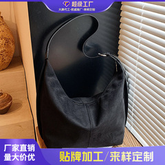 跨境麂皮绒包包女大容量2025新款秋冬季单肩斜挎包复古通勤托特包