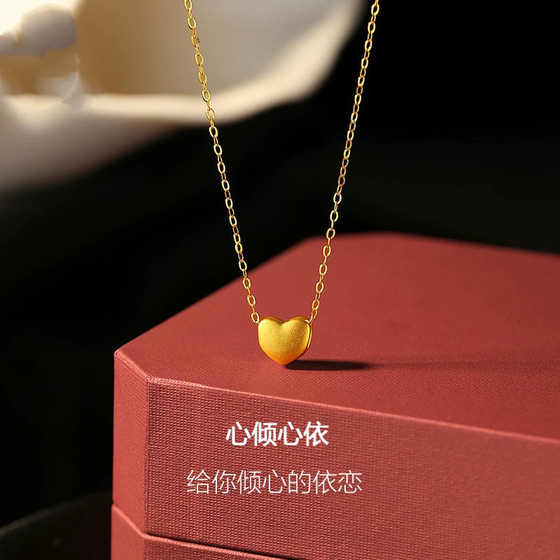 Shuibeijin золото чистое золото 999 кулон в форме сердца 3D твердое золото маленькое классическое ожерелье на ключице в форме сердца прямые продажи с фабрики оптом