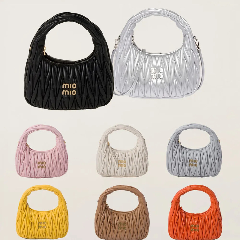 在庫あり miu ボウリングバッグ レディース テクスチャー ホーボー プリーツ クレセントバッグ ポータブル バゲットバッグ 脇バッグ クラウドバッグ|undefined