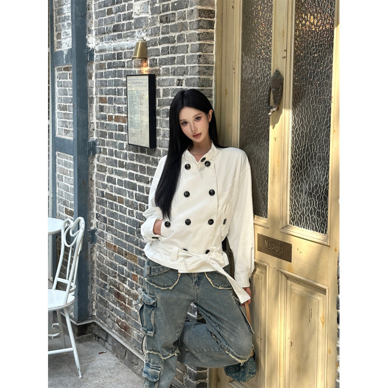 实拍现货白色休闲外套女年秋季新款设计感短款风衣|undefined