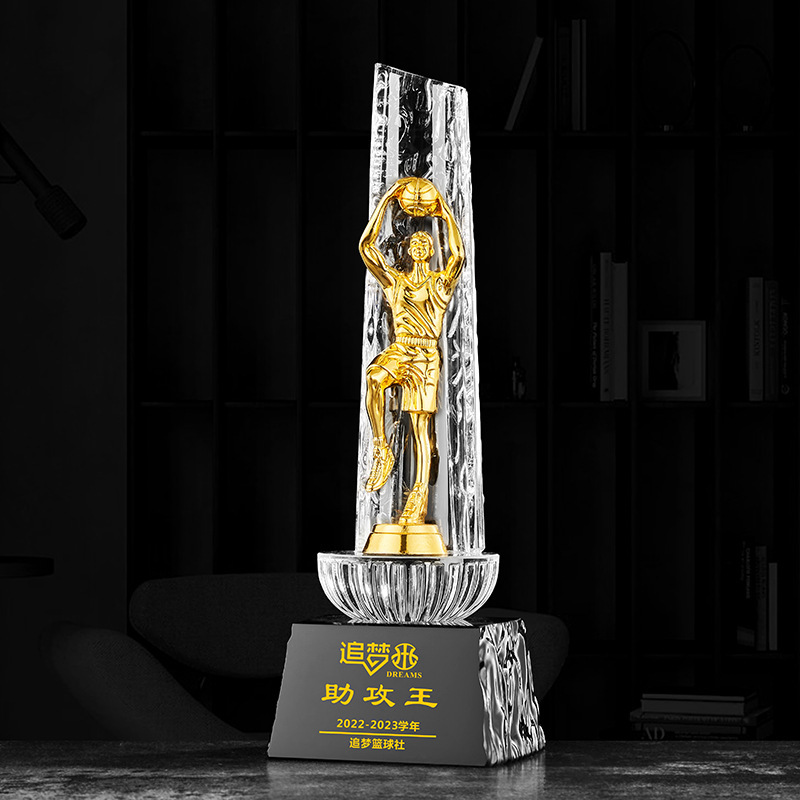Trofeos de cristal creativos de alto nivel maratón de fútbol y baloncesto medallas de competición trofeos de metal al por mayor