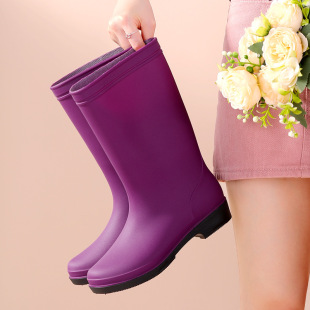 British Fashion Women's Mid-tube Rain Boots Thickened Non-slip Frosted Waterproof Rubber Shoes Kitchen Mother's Water Shoes Warm Cover Shoes Women