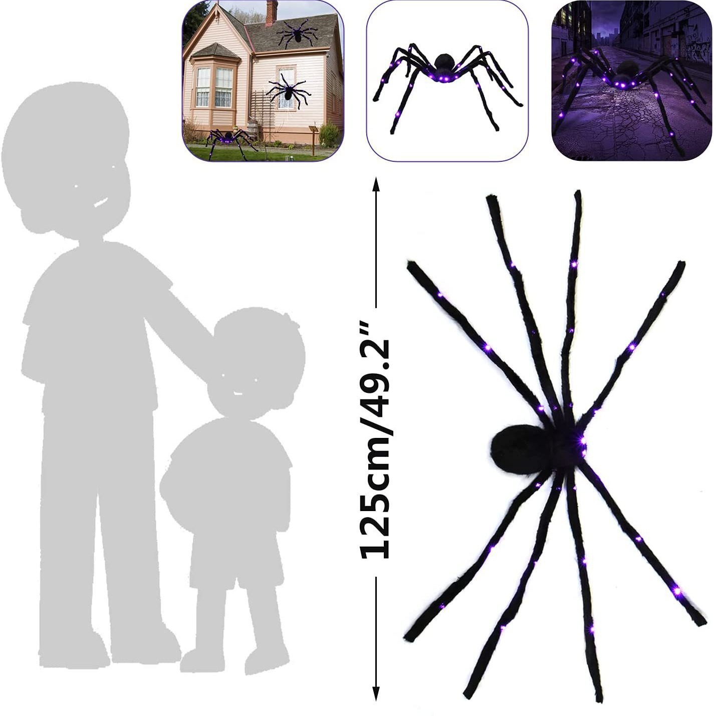 Nuevos productos transfronterizos Red de araña luminosa de Halloween Red triangular Red de abanico Araña luminosa Araña de felpa eléctrica