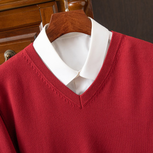 Autumn and Winter Knitwear V-neck Men's Pullover Base Shirt Casual Business Knitwear Loose Fashion Solid Color Long Sleeve Sweater