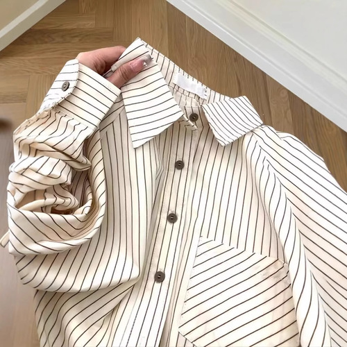 法式条纹衬衫女2025春秋新款设计感小众上衣韩系风格穿搭长袖衬衣