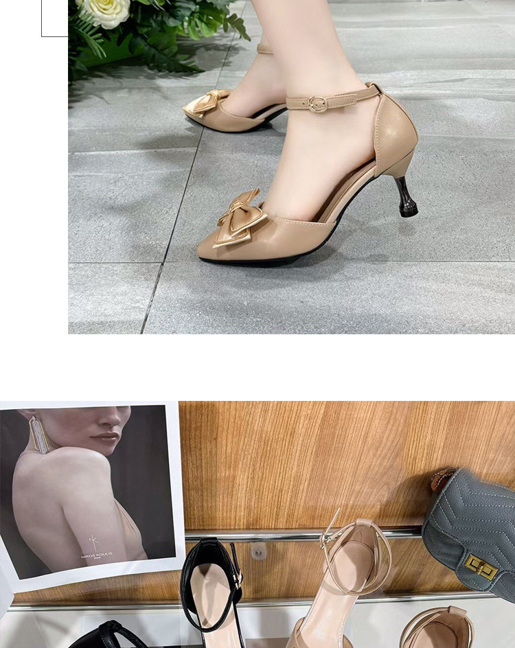 Sandal cao gót nữ da thật mũi nhọn gót mảnh phối váy — Màu đen chi tiết 18