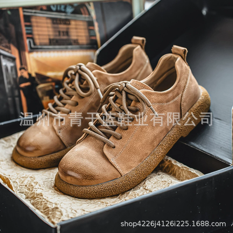 Мужские повседневные кожаные туфли Весна и Осень Новый Кожаная Британская Ретро Толстая подошва Обувь Мягкая Кожа Мягкая Нижняя Одиночная обувь Мужская