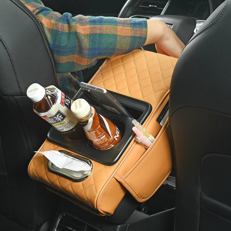 New car armrest box mat booster mat car tissue box storage bag cup holder multifunctional armrest box mat