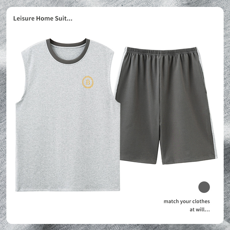 夏季薄款背心男士睡衣纯色莫代尔加肥超大码无袖可外穿夏天家居服