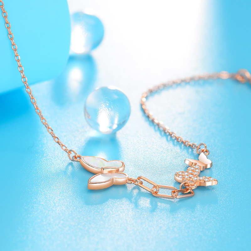 s925 スターリングシルバーブレスレットライト高級ニッチハイエンドバタフライハンドジュエリー親友や姉妹への誕生日プレゼントシンプル|undefined