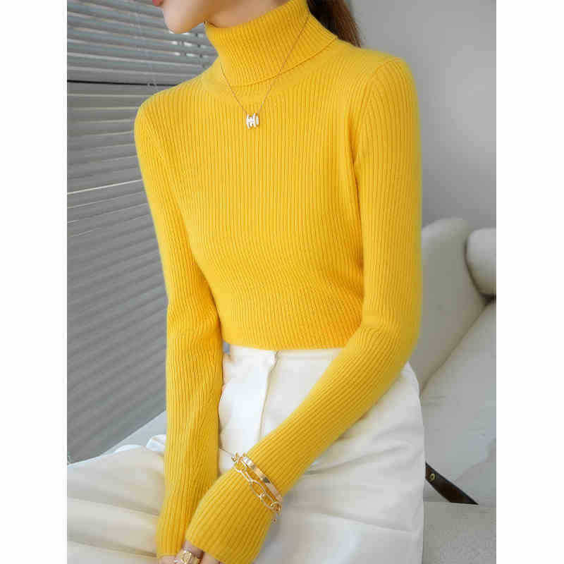 高领毛衣女冬加厚内搭秋冬款新款洋气修身显瘦爆款针织打底衫_黄