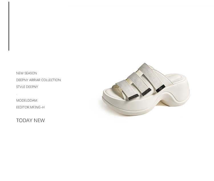 Dép sandal hở mũi nữ đế bệt 7cm tăng chiều cao quai ngang Velcro — đen, Màu trắng sữa chi tiết 10
