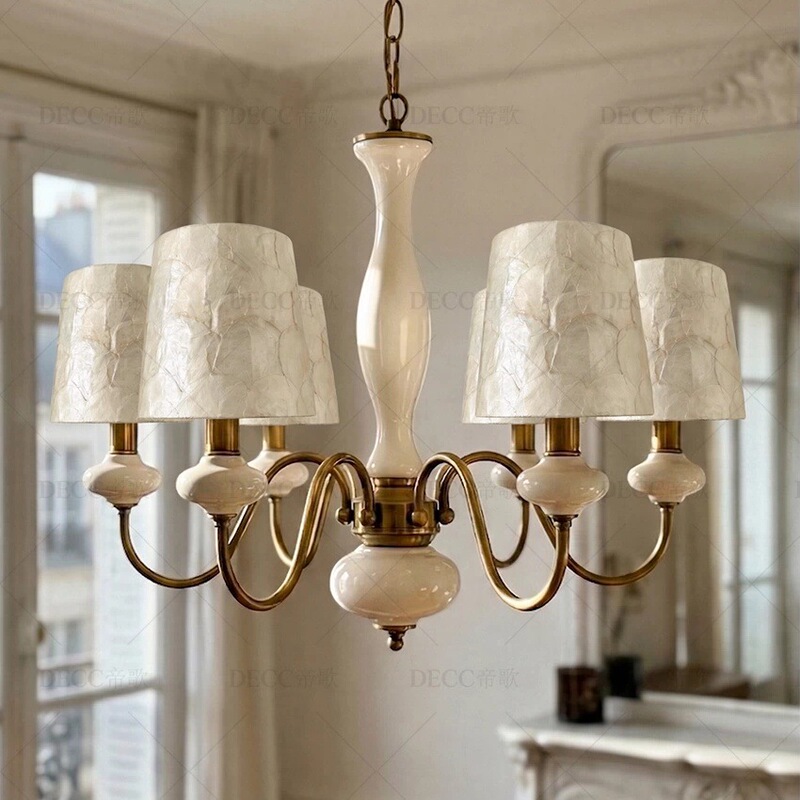 French-Style Creative Shell-Shaped All-Copper Ceramic Chandelier, American Retro Bedroom, Living Room, Dining Room Chandelier, Vintage High-End Lighting French-Style Creative Shell-Shaped All-Copper Ceramic Chandelier, American Retro Bedroom, Living Room, Dining Room Chandelier, Vintage High-End Lighting