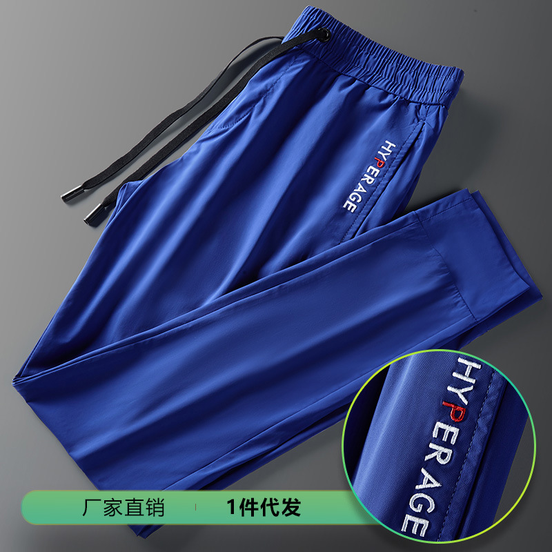 Ice Silk Casual Pants Men's Summer Thin Slim-fit Lightweight Quick-drying Breathable Silk Sliding Draping Sweatpants Ice Silk Casual Pants Men's Summer Thin Slim-fit Lightweight Quick-drying Breathable Silk Sliding Draping Sweatpants
