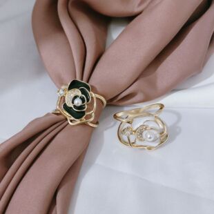 New style Camellia silk scarf buckle French retro Pearl scarf buckle high-end coat belt buckle shawl ring buckle accessories