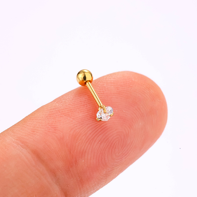 Small Stud Earrings Classification 1 Piece 316L Stainless Steel Zircon Ear Cartilage Rings & Studs Heart Shape Waterproof Non Tarnish Surgical Steel