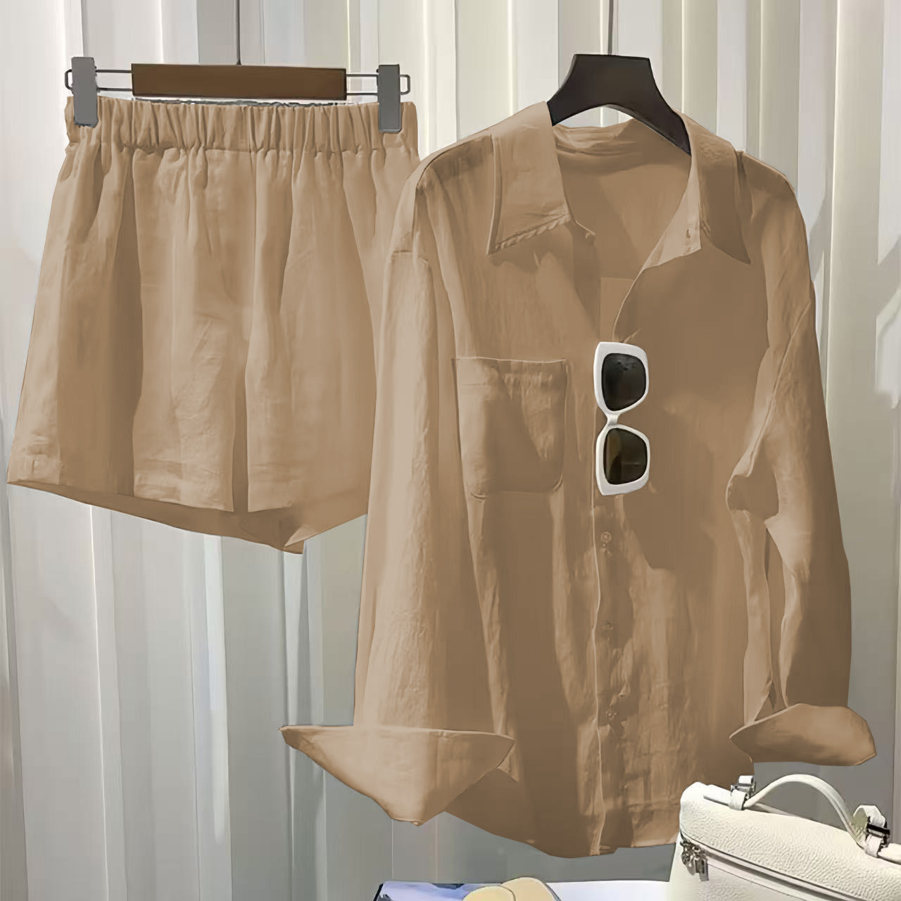 Plus Size Women's Casual Cotton Linen Shirt Spring Autumn Loose Fashion Solid Color Sports Suit_ecoleips.com