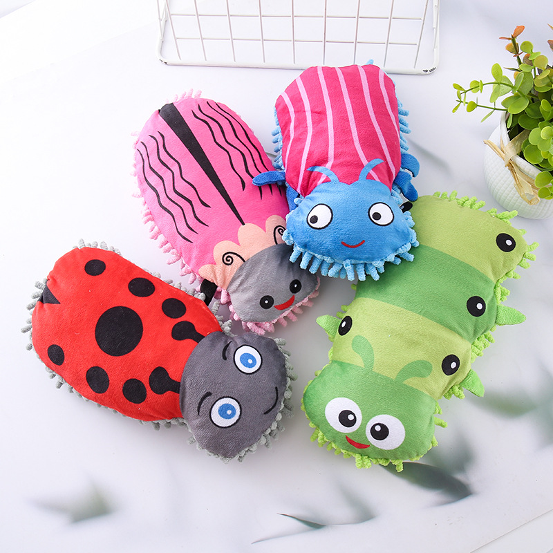 Suministros para mascotas trapeador creativo terciopelo animal escarabajo dibujos animados papel de sonido juguete de peluche rechinar dientes dientes juguetes para perros
