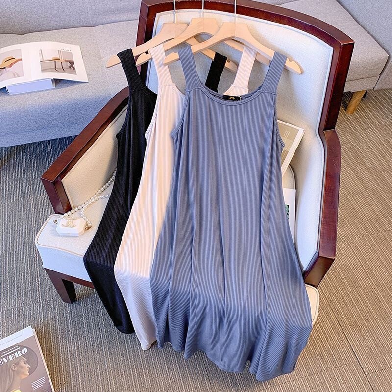 175kg Plus Size Women's Ribbed Camisole Dress, Loose Fit, Drapey Sleeveless Maternity Dress, Camisole Dress