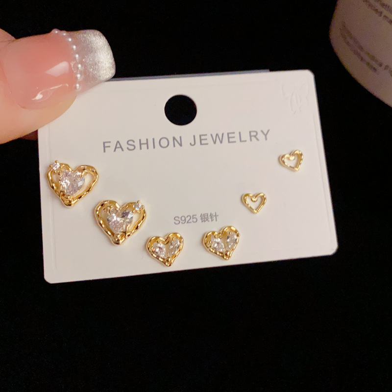 13g Weight 925 Sterling Silver Ear Needle Material Ear Studs Classification 1 Set Quantity Holiday, Banquet, Daily Occasion Copper Material Heart Shape Pattern All Seasons Season Women's Gender Simple Style Style 1 Set Simple Style Heart Shape Copper Ear Studs 9