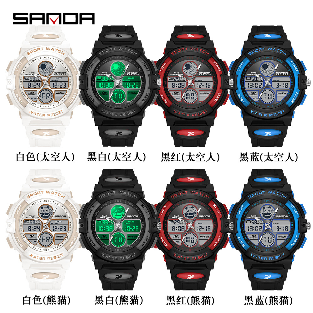 Sanda Spaceman reloj electrónico multifuncional hombres y mujeres Moda Panda patrón impermeable reloj de hombre
