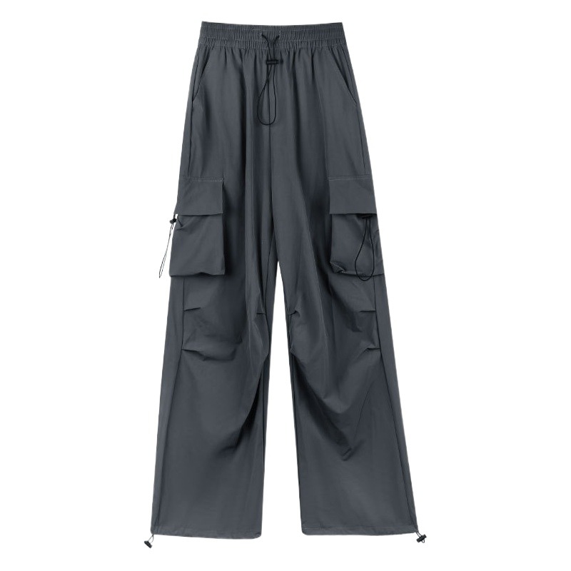 Pantalones cargo delgados de verano estilo americano para mujer 2025, nuevos pantalones casuales rectos de cintura alta para senderismo, de pierna ancha para mujeres pequeñas
