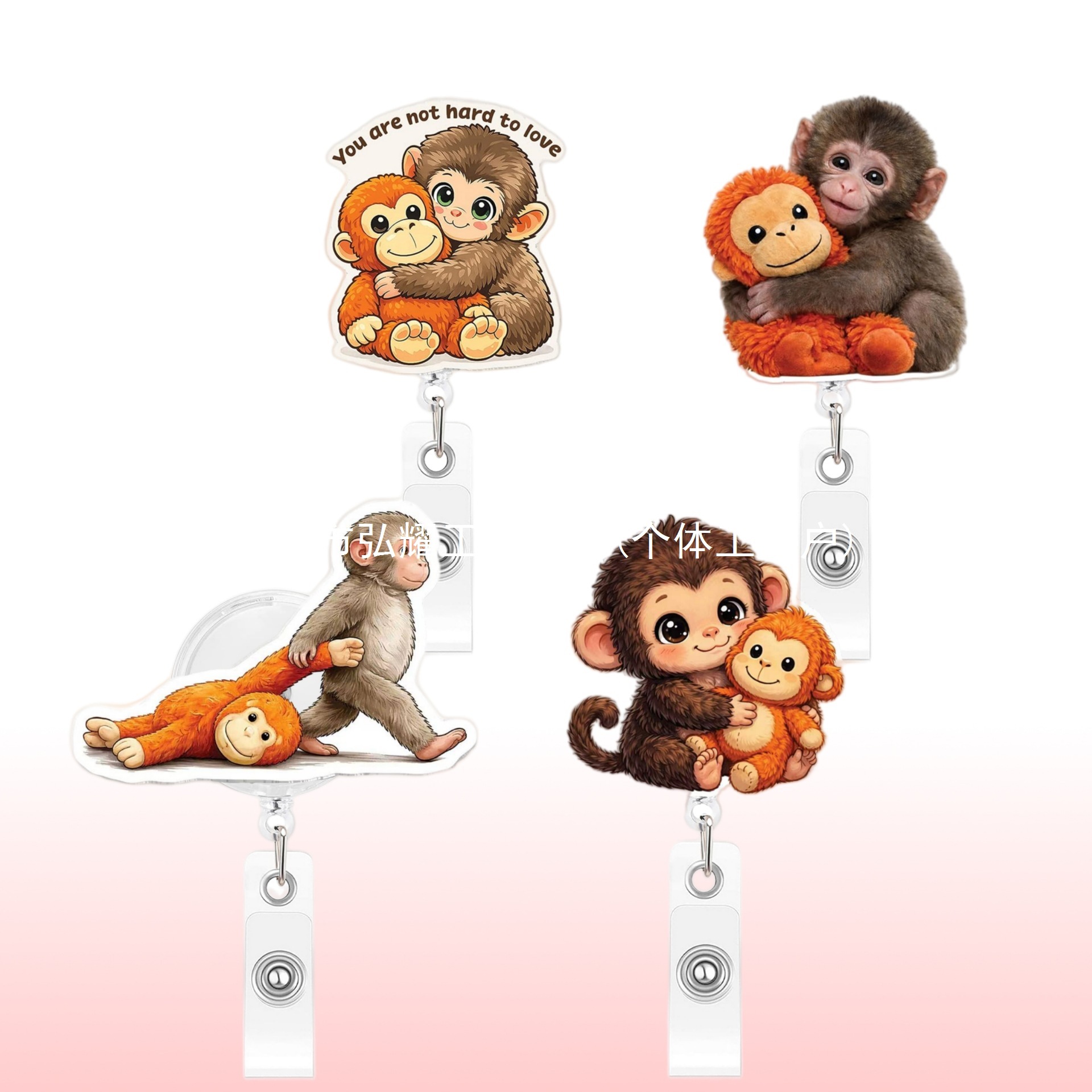 Colgante acrílico transfronterizo mono pareja retráctil colgante de fijación lindo peluche red mono certificado clip colgante